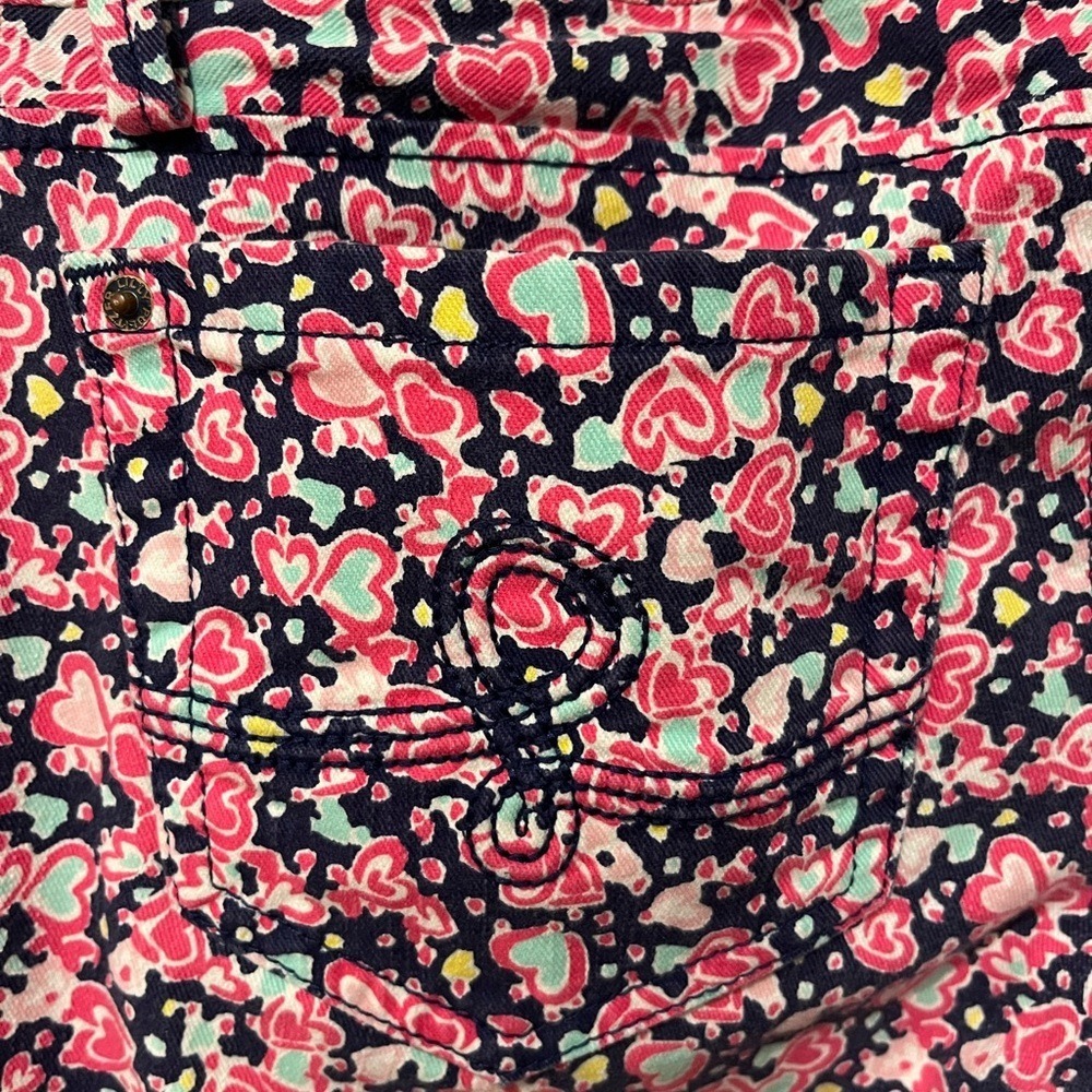 Lilly‎ Pulitzer Worth Skinny Mini Pants Pink Navy Heart Print Size 6 Ankle Crop - Picture 4 of 10